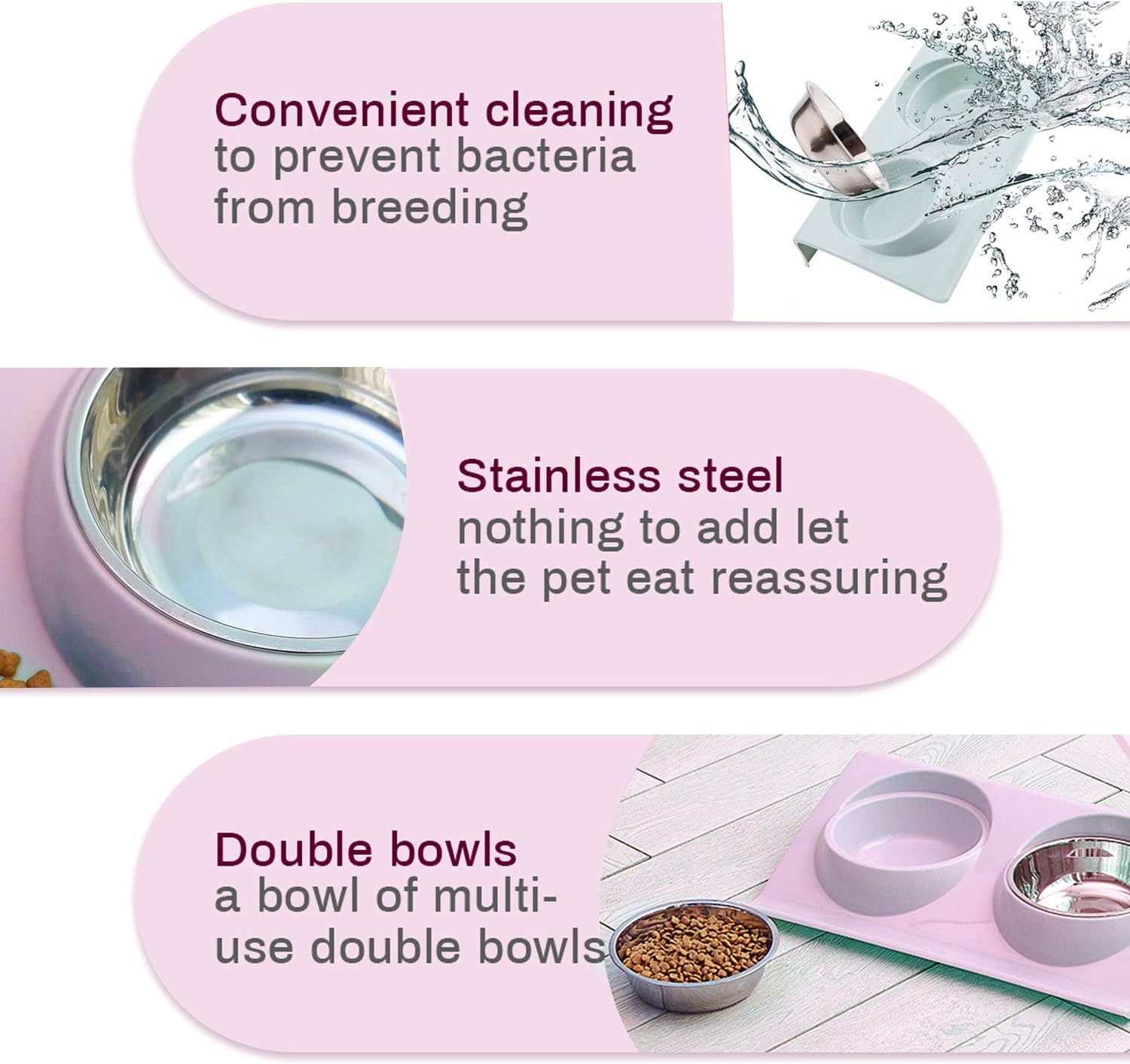 Cat food bowl, double cat food bowl, stainless steel cat bowl, non-slip, cat food bowls, stainless steel cat bowl set, cat food bowl - Image 3