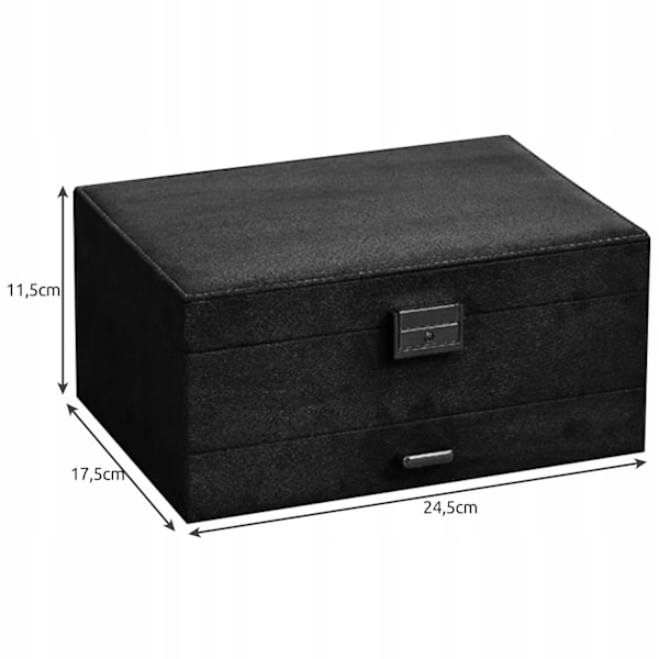 Black Jewelry Box with Key Lock and Multiple Compartments Black—yux - Image 2