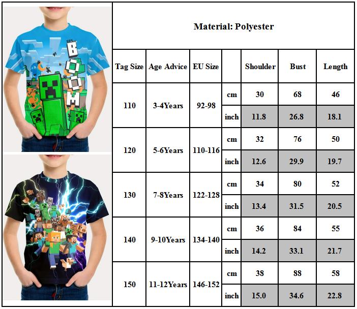 Minecraft T-shirt for boys and girls, cute pattern design, cartoon print, round neck, funny short sleeve top, casual spring summer children G 130cm - Image 2