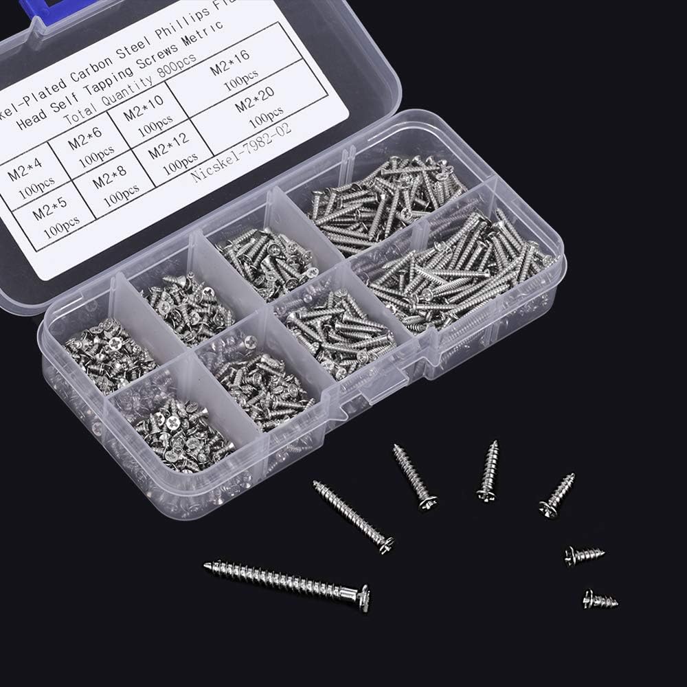 800pcs Small M2 Self Tapping Screws Assortment Box, Countersunk Phillips Flat Head Wood Screws (M2-4mm 5mm 6mm 8mm 10mm 12mm 16mm 20mm) - Image 5