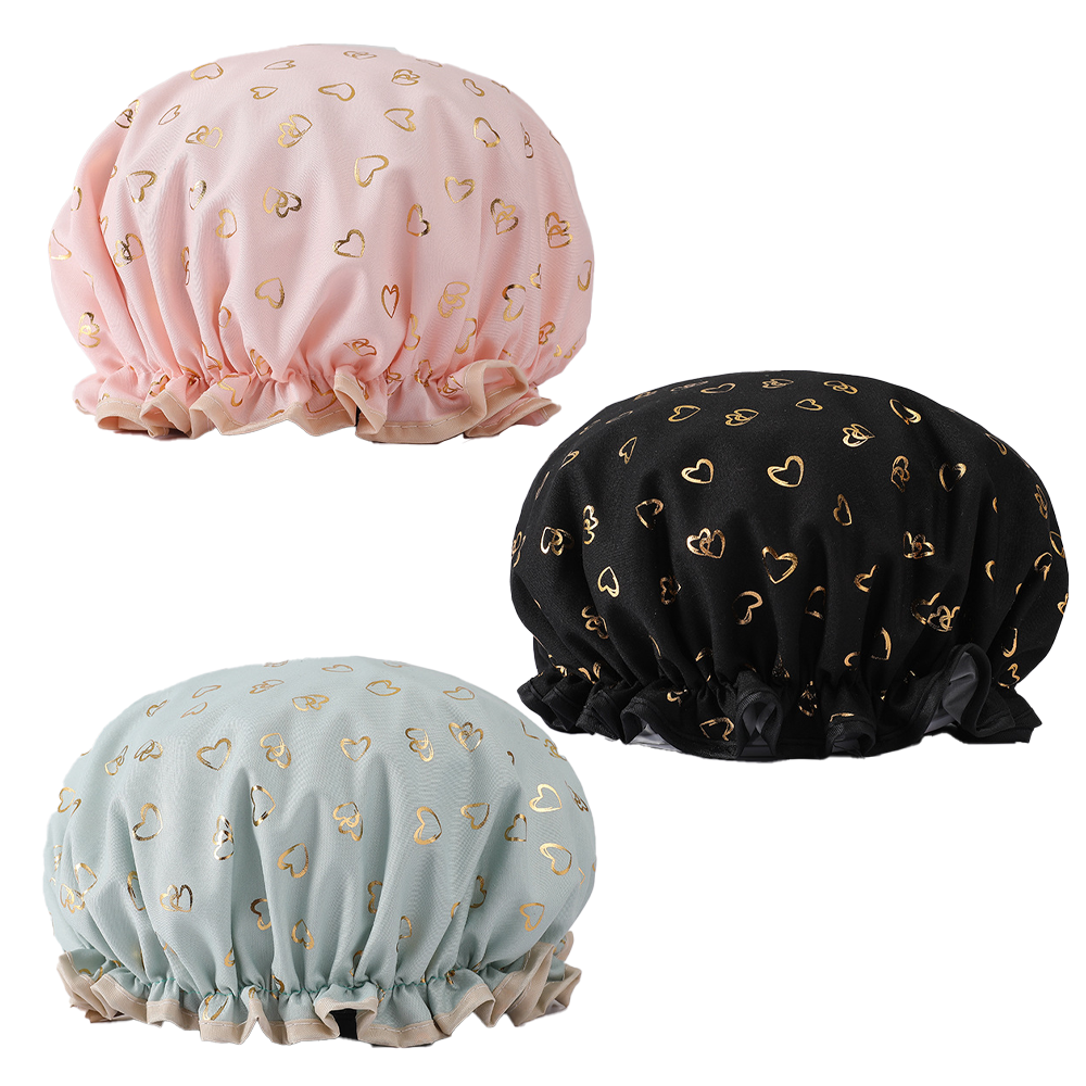 Shower Caps, 3-pack for women, waterproof and double layered - Image 1