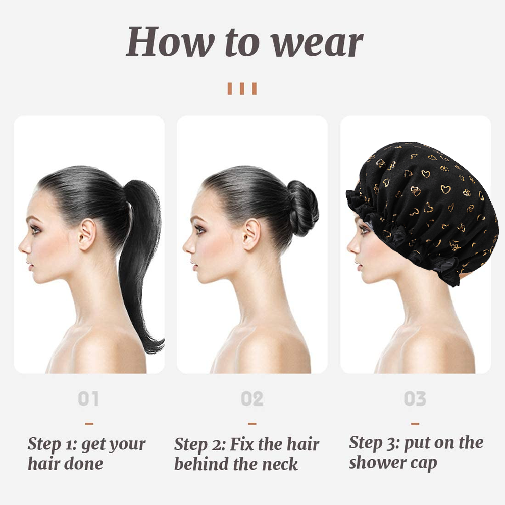 Shower Caps, 3-pack for women, waterproof and double layered - Image 4