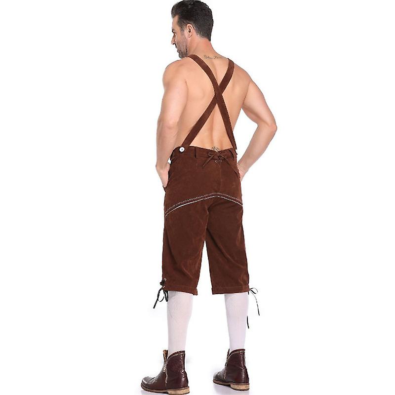 Men's Lederhosen - Genuine Leather, Authentic German Lederhosen for Men, Oktoberfest Attire - Brown-XF7-Brown L - Image 2
