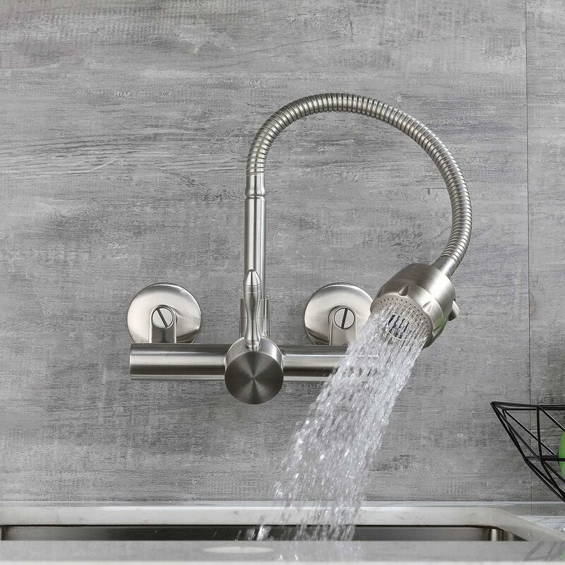 Wall Mounted Kitchen Faucet, Food Grade 304 Stainless Steel Material, 360° Rotatable Wall Mounted Kitchen Faucet 12CM-18CM Mounting Hole - Image 4