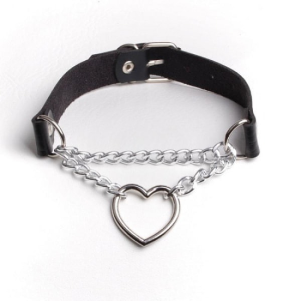 Black PU Leather Necklace with Heart - Image 4
