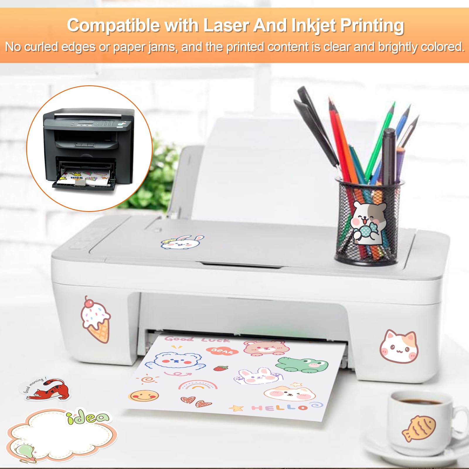 Printable Sticker Paper for Inkjet Printers, 50 Sheets A4 Matte Sticker Paper for Printers, Full Sheet Labels, Sticker Paper - Image 3