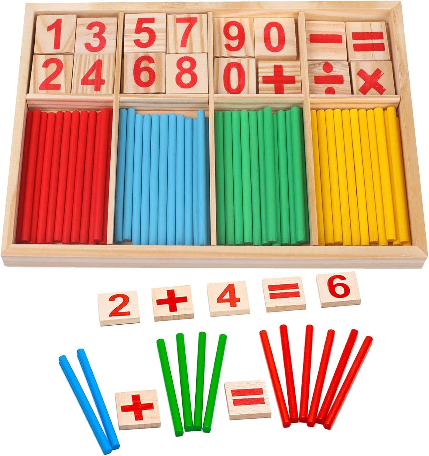 Montessori Math Toy, Wooden Sticks Digital Game with Counting Blo - Image 1