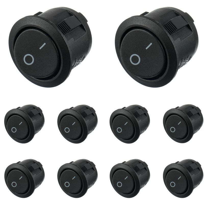 10pcs Black Round Rocker Switches On/Off 2 Pin AC 6A(250V) 10A(125V) SPST Push Button Switch for Car Boat Marine Car Truck Light Household - Image 1