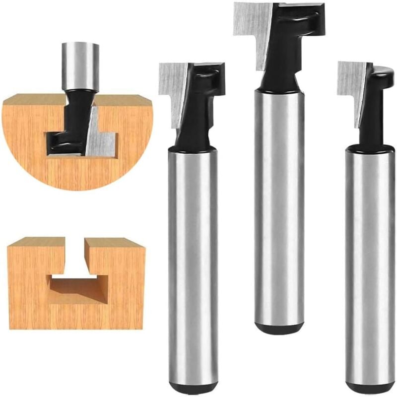 8mm T-slot Router Bit, T-Shaped Router Bits, 3pcs (7.93/9.52/12.7mm) Shank with Blade Woodworking Router Bits for Power Tools Carpentry Tools - Image 1