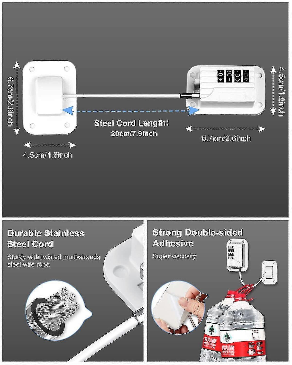 Self-Adhesive Refrigerator Lock Pack for Adults, White, Combination Lock, Refrigerator Safety Lock, for Children, Electric Mini Fridge, Door - perfect-max - Image 5