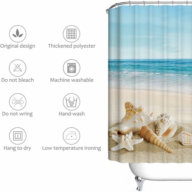 Waterproof Shower Curtain for Beach with Elegant Pattern, Anti-Mildew, 200x240 cm - Image 3