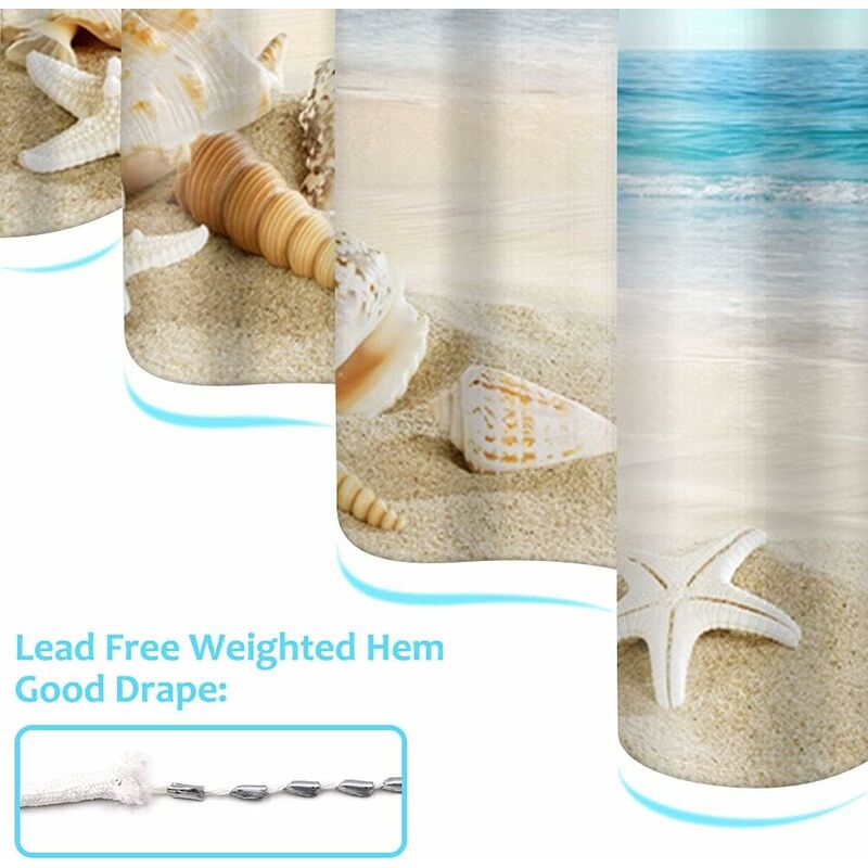 Waterproof Shower Curtain for Beach with Elegant Pattern, Anti-Mildew, 200x240 cm - Image 4