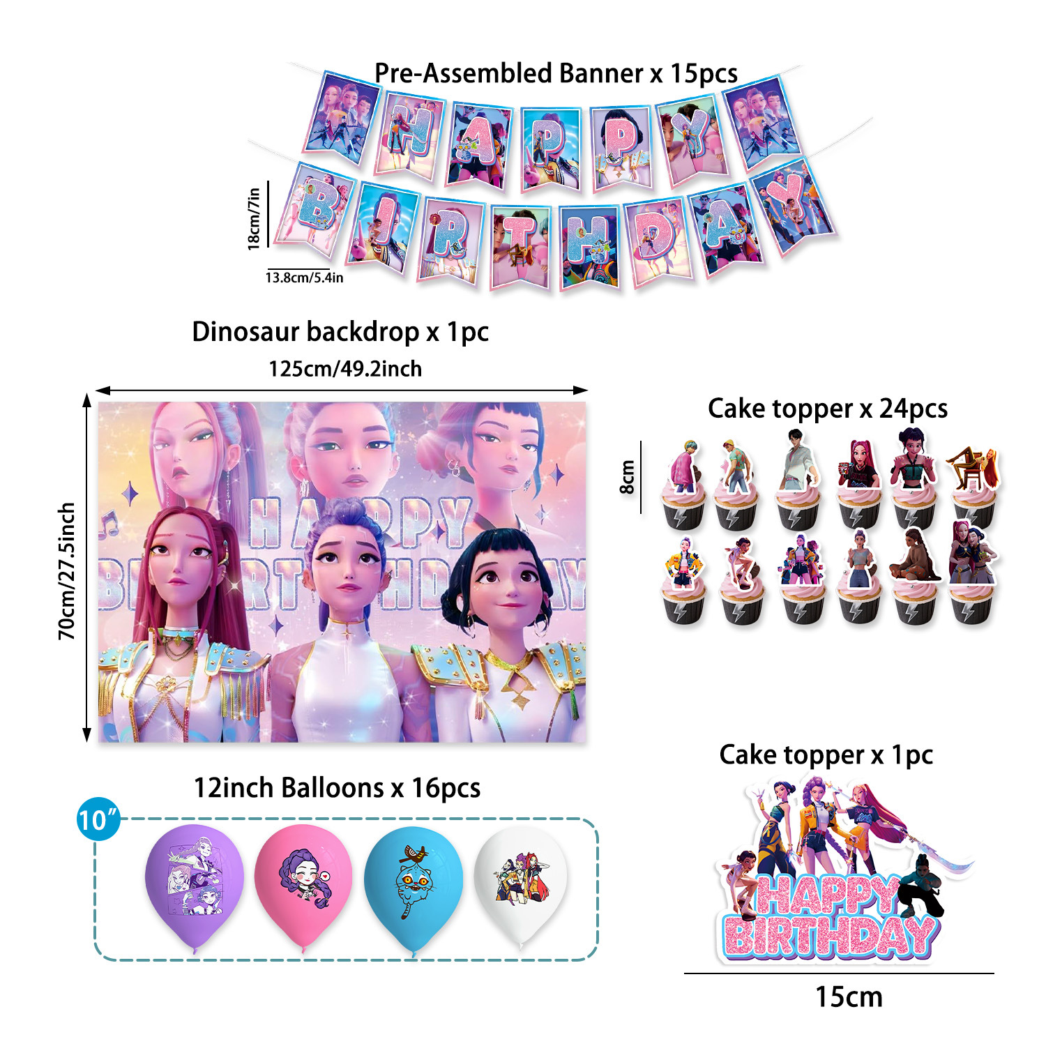 K-pop Demon Hunters Birthday Party Decorations Set - Banner, Cake Topper, Balloons for Kids Theme Celebration{EE} Style 4 - Image 3