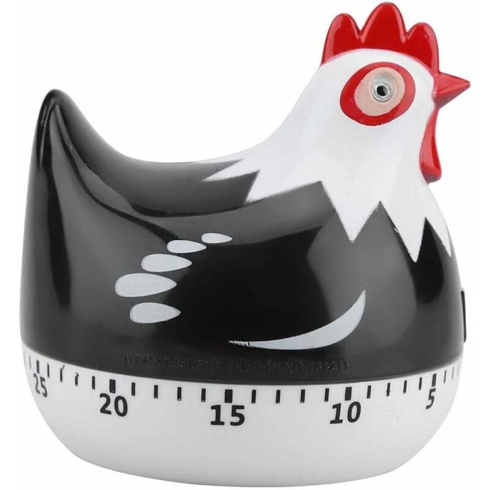 Manual Timer Chicken Design, Loud Kitchen Clock for Cooking Baking Dishwashing Durable ABS Material No Batteries Required (Black) - Image 1