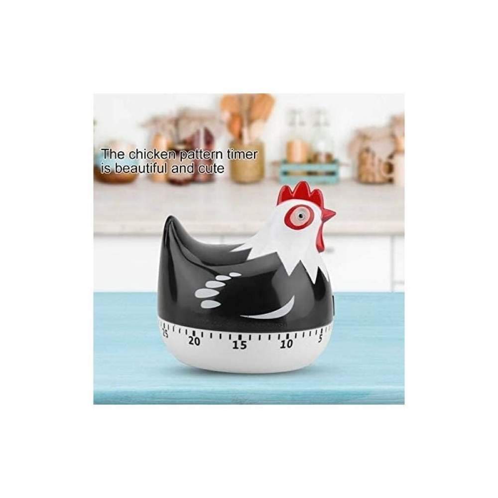 Manual Timer Chicken Design, Loud Kitchen Clock for Cooking Baking Dishwashing Durable ABS Material No Batteries Required (Black) - Image 3