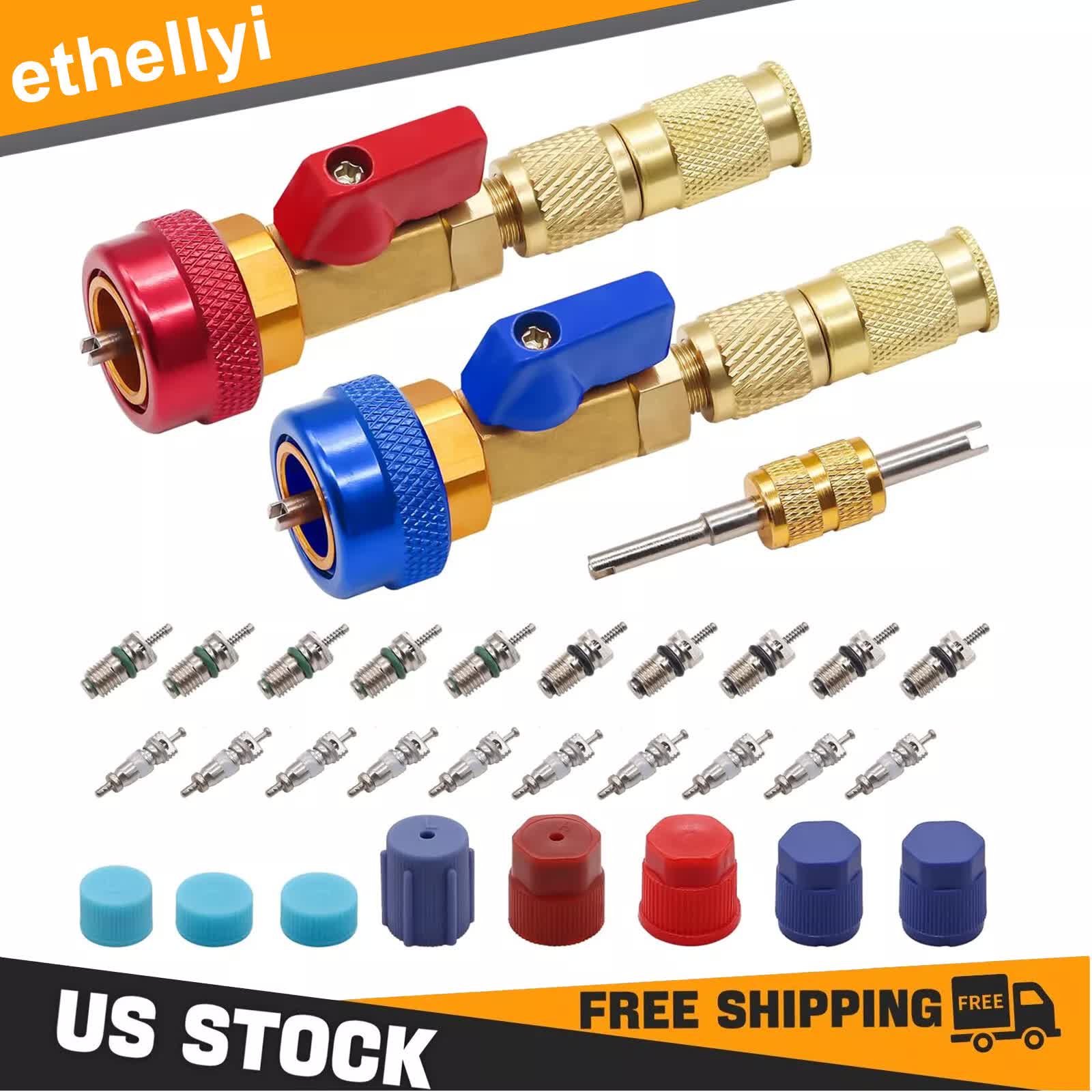 Professional Car AC Repair Kit, Schrader Valve Core Removal Tool with Quick Release for High and Low Pressure R134A Refrigeration Systems - Image 1