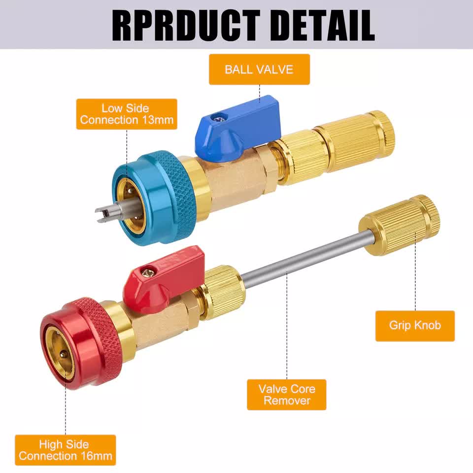 Professional Car AC Repair Kit, Schrader Valve Core Removal Tool with Quick Release for High and Low Pressure R134A Refrigeration Systems - Image 4
