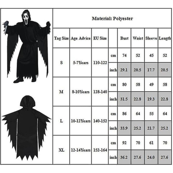 5-14 Years Children Halloween Scream Cosplay Costume Ghost Children's Fancy Dress With Mask 12-14 Years - Image 2