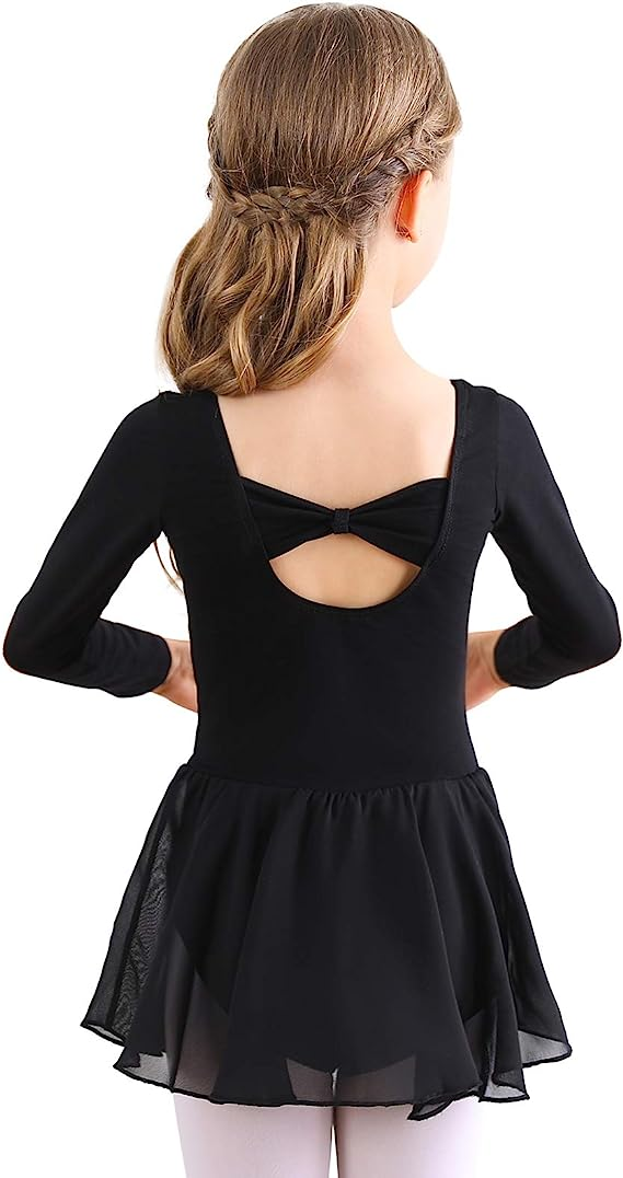 Ballet dress for girls with long sleeves and tulle skirt in black Black_jarx Black 130 cm - Image 4