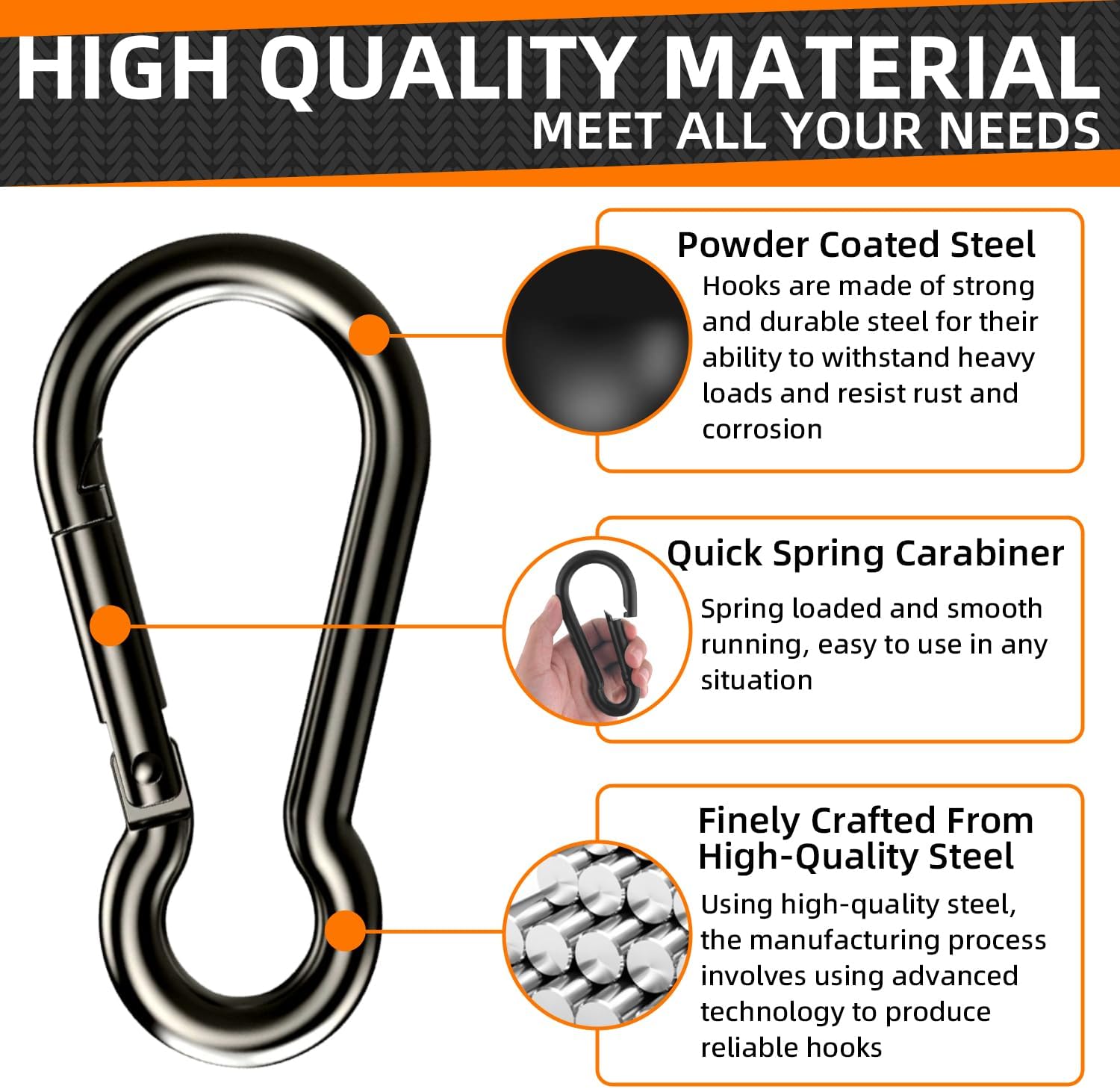 Length 10cm Width 4.9cm Carabiner, Heavy Duty Carabiners, 2-pack Large Carabiner, Heavy Duty Rope Connector for Keys Swing Set Camping Fishing - Image 3