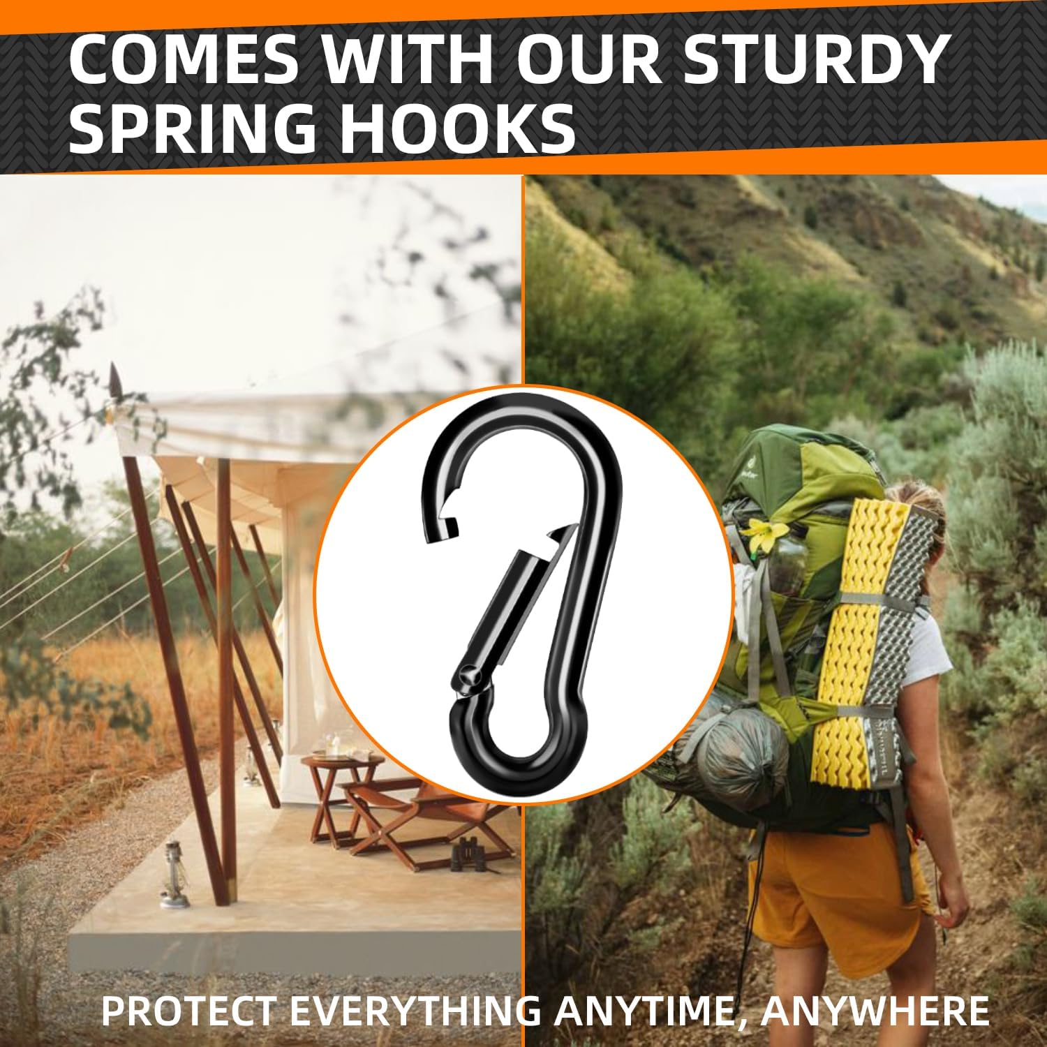 Length 10cm Width 4.9cm Carabiner, Heavy Duty Carabiners, 2-pack Large Carabiner, Heavy Duty Rope Connector for Keys Swing Set Camping Fishing - Image 4