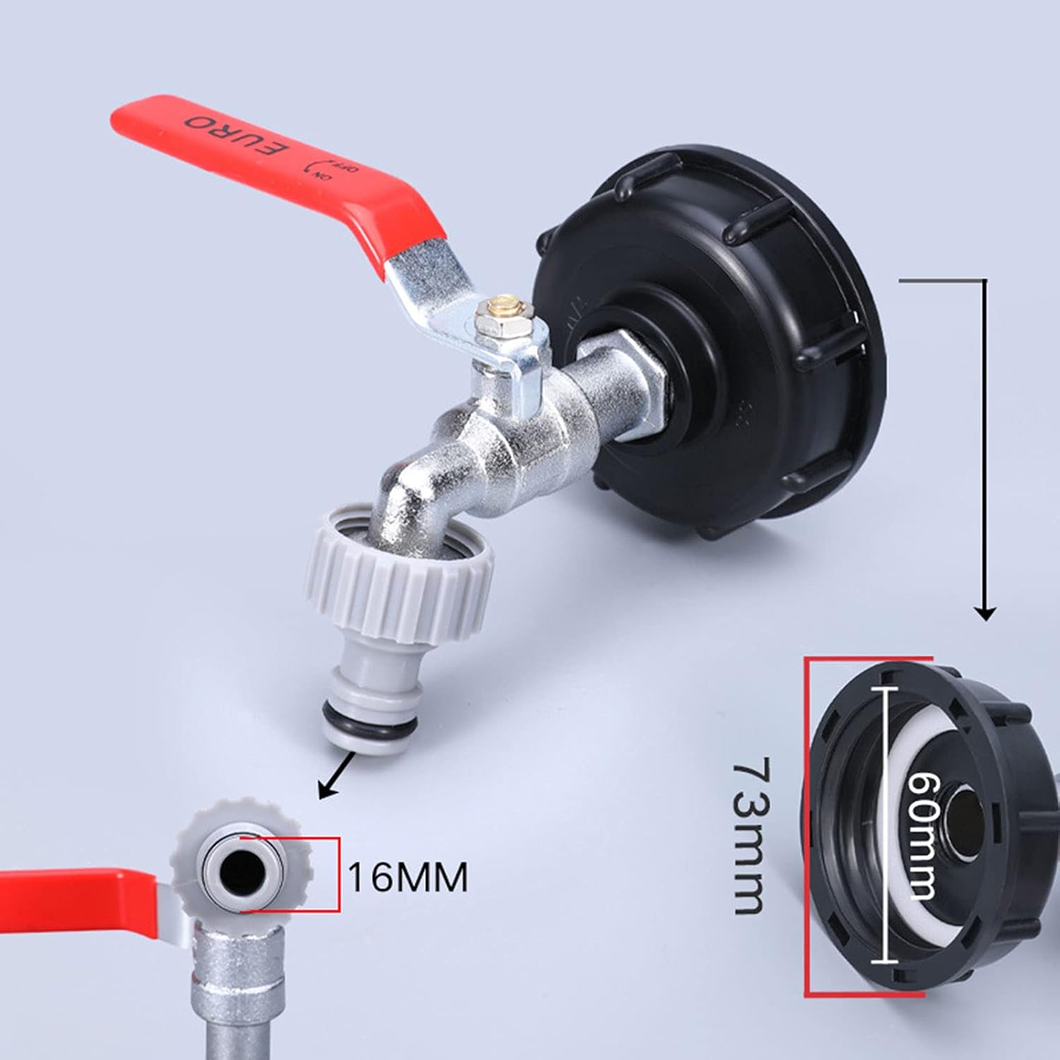 1000L Tank Faucet with Irrigation Hose Adapter, S60X6 IBC Faucet Connector, Rainwater Harvester Garden Faucet (1/2\