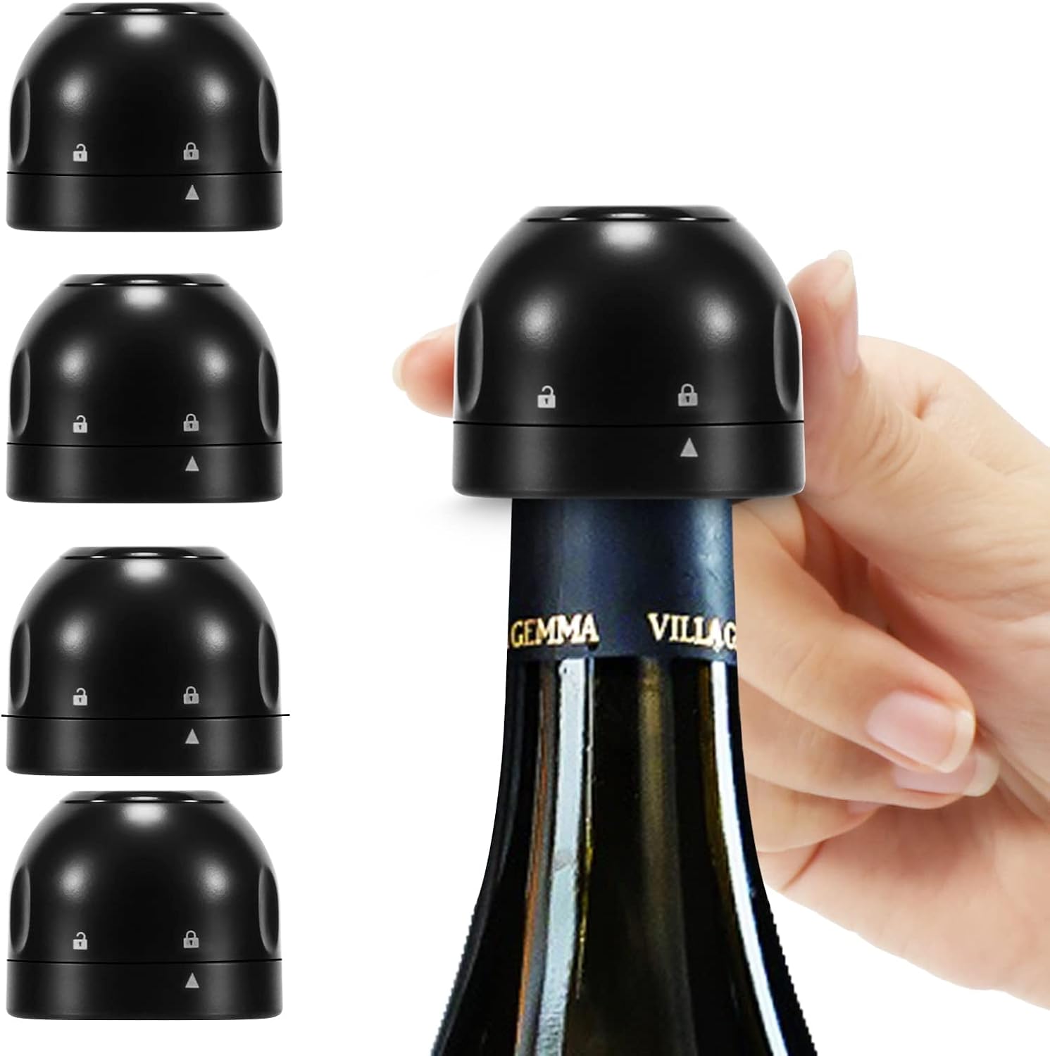 Champagne stopper, wine stopper, 4-pack, universal, reusable, silicone, sealed, leak-proof - Image 1