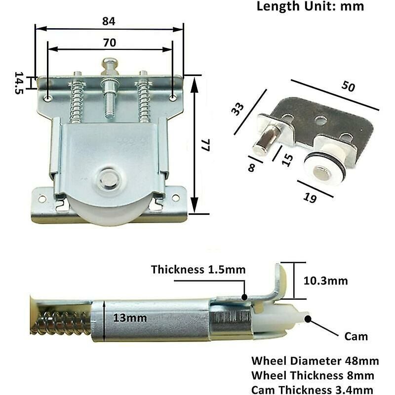 pcs Sliding Door Rollers, Sliding Door Parts for Wardrobe Door, Wheels, Rollers, Cabinet Rails, Sliding Cabinet Rollers, Load 20 kg - Image 2