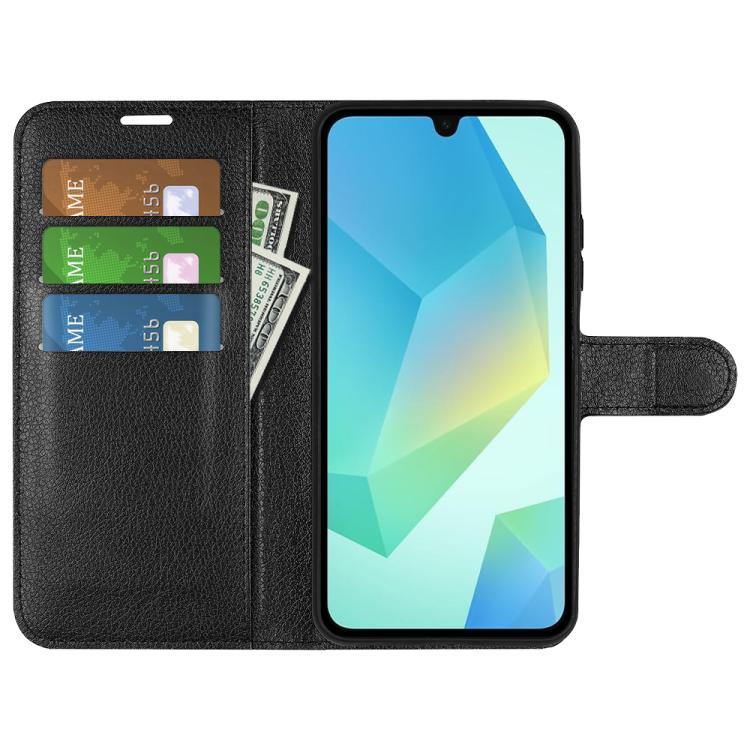 Samsung Galaxy A17 5G Litchi Texture Case with Horizontal Flip and Stand Black_max Black - Image 4