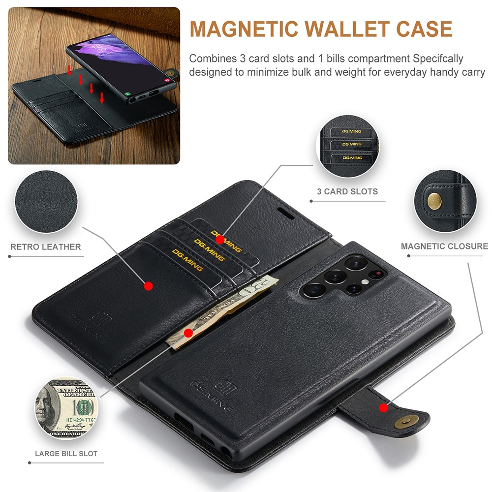 DG.MING 2-in-1 Magnetic Wallet Samsung Galaxy S22 Ultra Black_max - Image 2