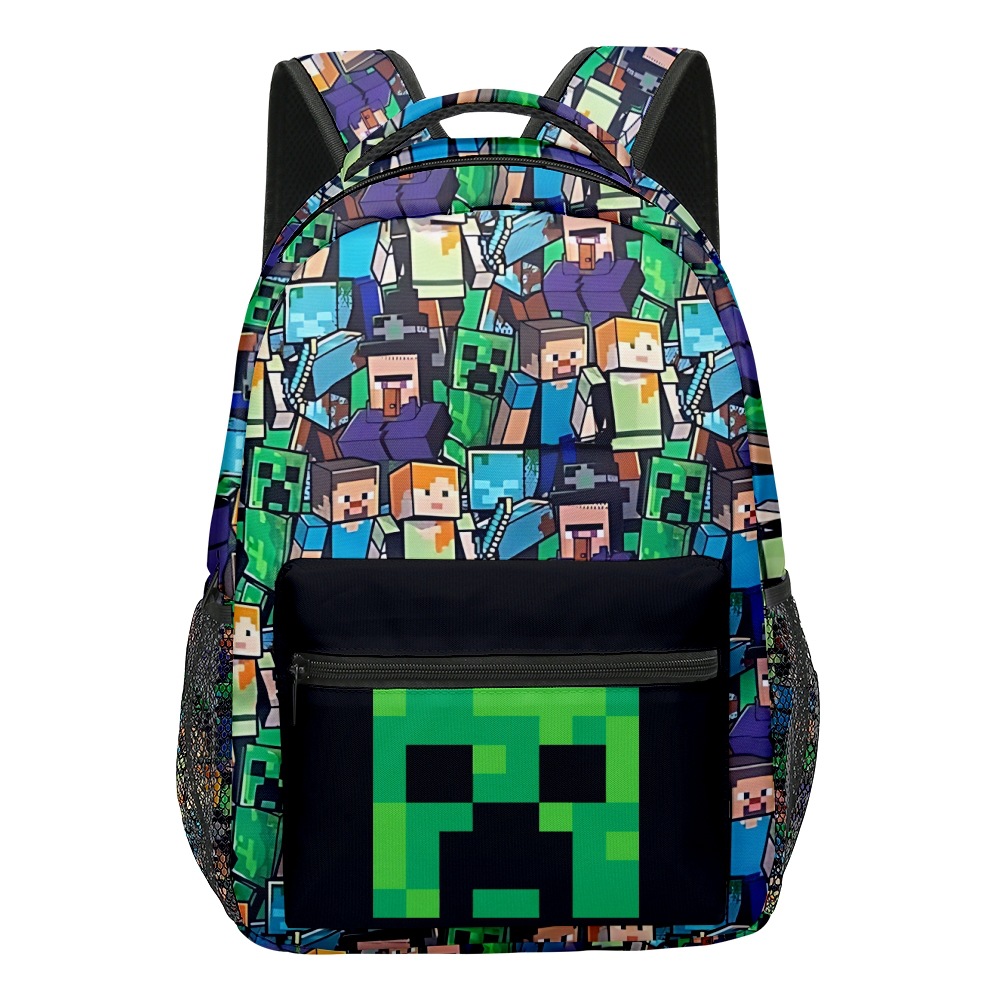 Minecraft Backpack for Boys | Black School Bag for Kids | Green Creeper Zombie Skeleton Enderman & Cave Spider-max - Image 5