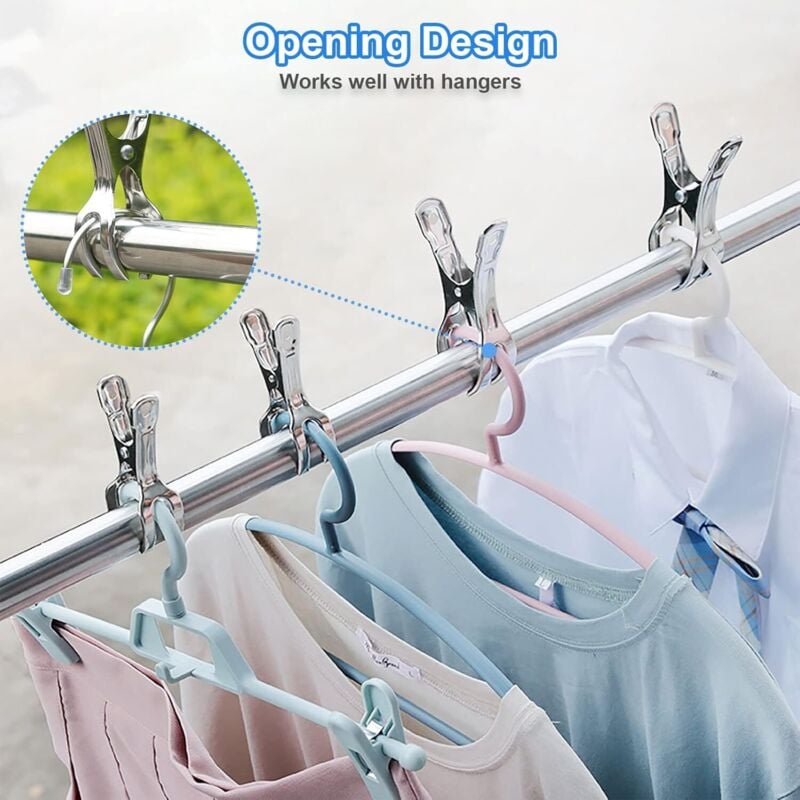 10-pack Large Stainless Steel Clothes Pegs, Heavy Duty Giant Clothes Pegs for Sunbeds, Pool Covers - Image 2