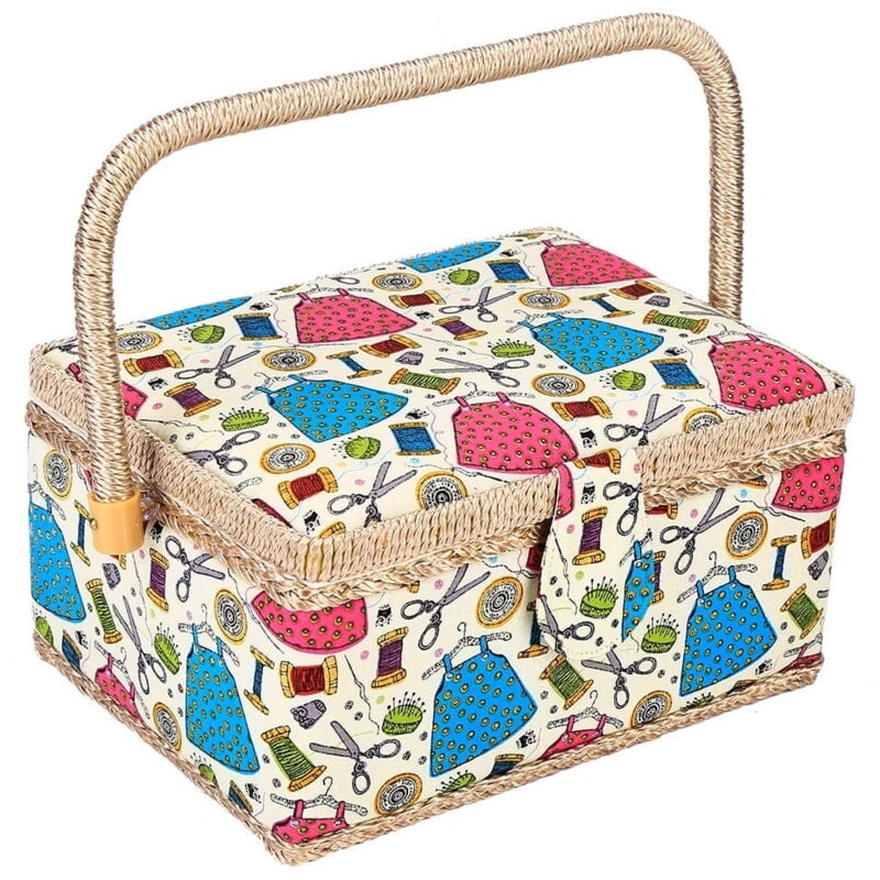 Sewing Accessories Basket with Removable Tray, 3 Colors, Needle and Thread Organizer, Fabric Storage Box with Pincushion and Inner Pocket, Home Craft Tools - Image 1