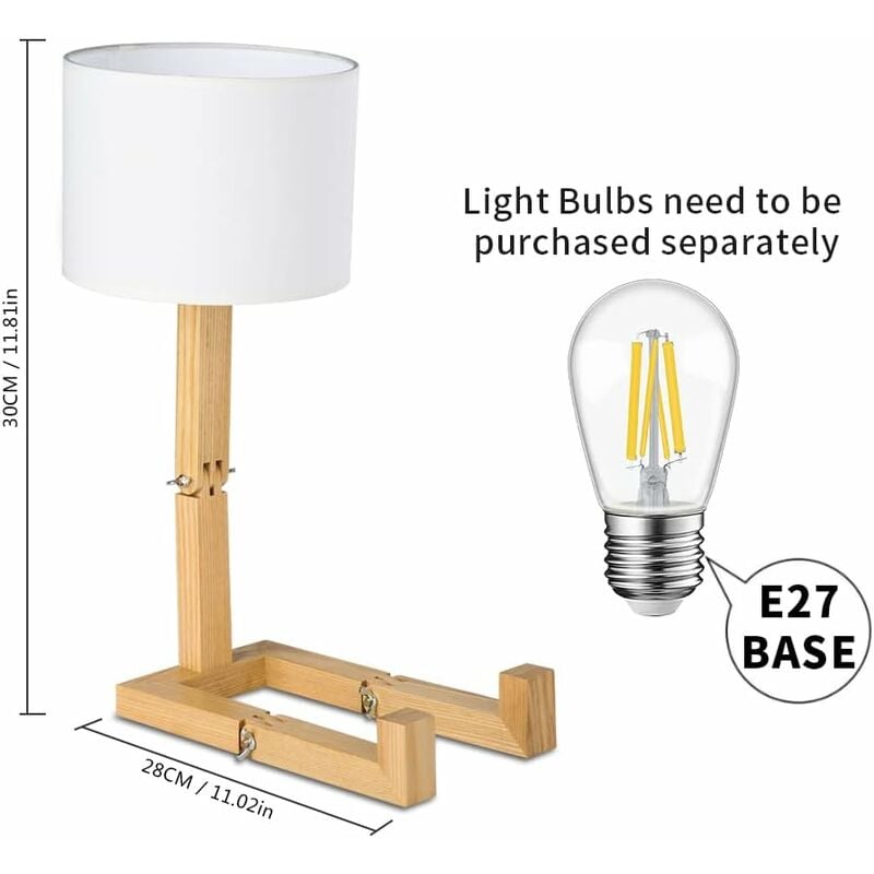 Creative Robot Desk Lamp, Adjustable Can Place Books Wooden Bedside Lamp with Fabric Lampshade E27 Screw for Decorative Lighting [Energy Class A] NPTERBL - Image 1