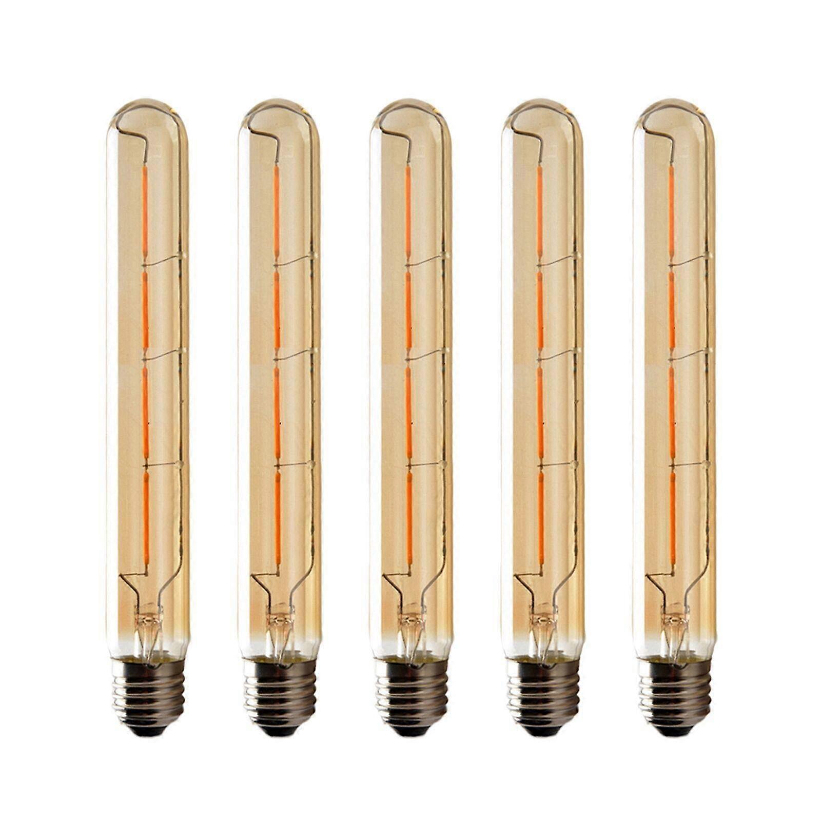 5-pack T225 Long Tube Bulbs, LED Edison Filament, 4W E27 Socket Warm White, Yellow Glass for Decorative Light Bulb, AC 220-240V—yux - Image 1