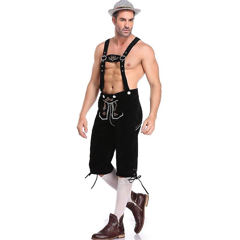 Men's Lederhosen - Genuine Leather, Authentic German Lederhosen for Men, Oktoberfest Outfit - Black-XF7- Black L - Image 1
