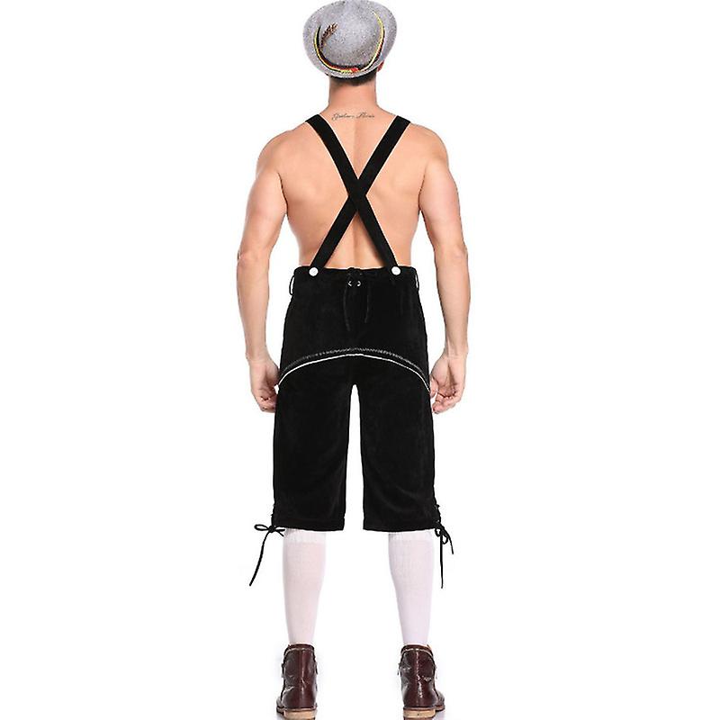 Men's Lederhosen - Genuine Leather, Authentic German Lederhosen for Men, Oktoberfest Outfit - Black-XF7- Black L - Image 2
