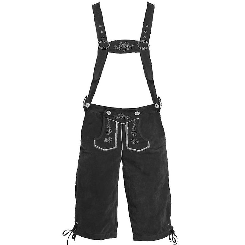 Men's Lederhosen - Genuine Leather, Authentic German Lederhosen for Men, Oktoberfest Outfit - Black-XF7- Black L - Image 4