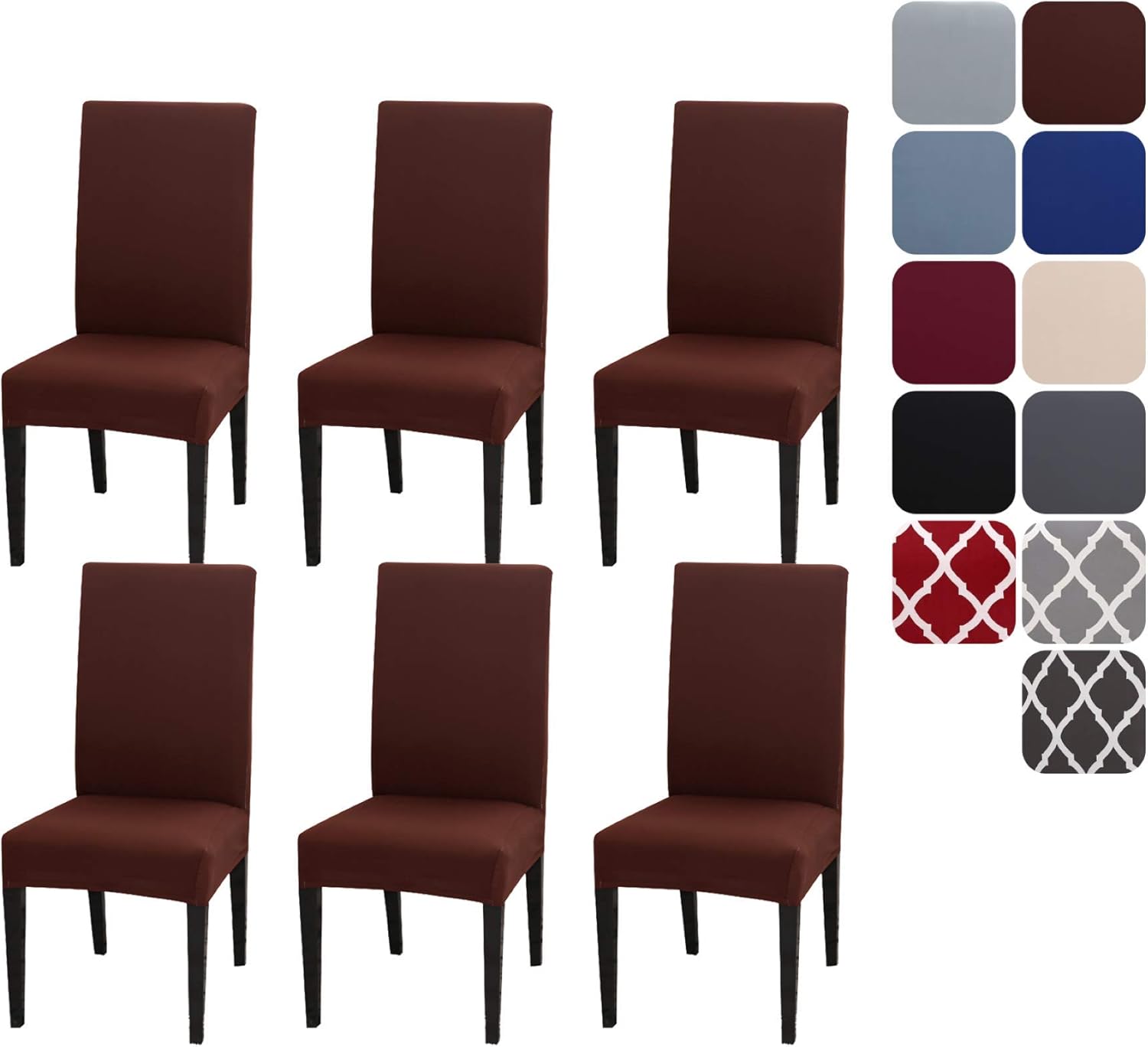 Set of 4 or 6 Chair Covers, Stretchy, Removable, Washable Chair Covers, Decorative Protectors for Hotel, Cafe -tfrf coffee 6pcs - Image 1
