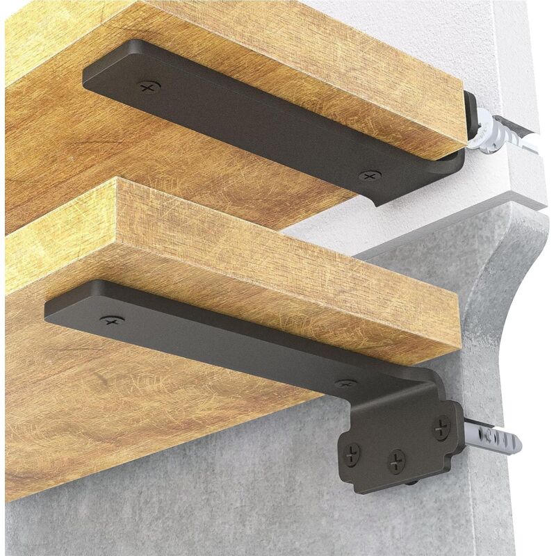 6-pack 10cm Floating Shelf Brackets, Heavy Duty Shelf Brackets for Shelves, Black Painted Metal Wall Mounted Shelf Brackets, 75kg Load Capacity - Image 1