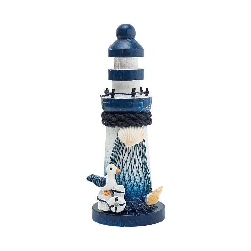 Mini Wooden Lighthouse Decor - Nautical Ornament with Seabird, 10cm - Marine Decoration in Mediterranean Style - Image 1