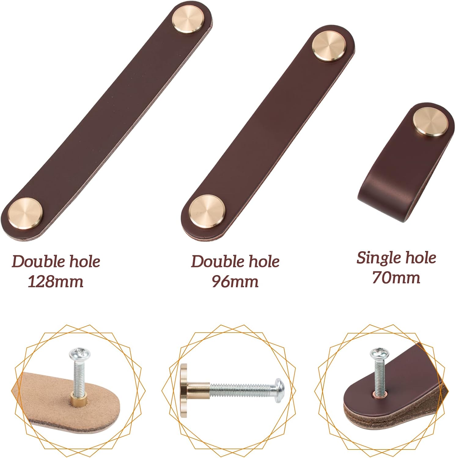 pcs Leather Furniture Handles, Cabinet Door Knobs in Leather, Drawer Handles, Vintage Furniture Handles for Cabinets, Dressers, Kitchens - Light Coffee, 128 mm - Image 3