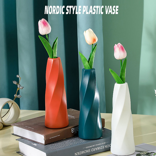 Plastic Vase Imitation Ceramic Flower Pot Table Arrangement Dark Blue - Image 2