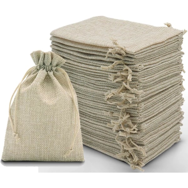 30pcs Drawstring Linen Bags, Linen Packaging Bags, Yellow Jute Gift Bags Jewelry Bags 10*15CM-tfrf - Image 1