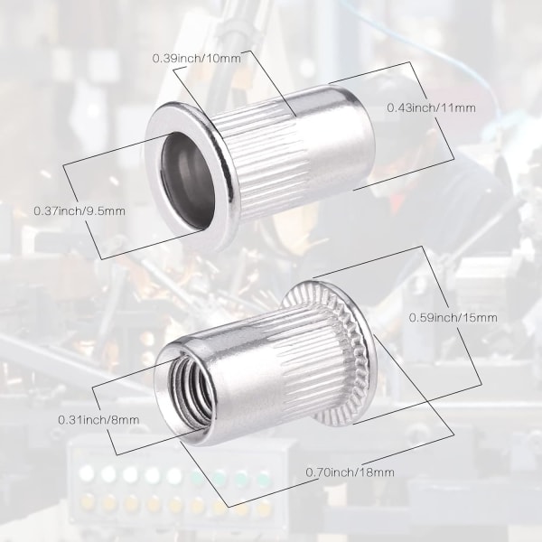 60pcs 304 Stainless Steel Rivet Nut M8 Flat Head Blind Nut Threaded Rivet Nut Rivet Nut for Threaded Insert Plys - Image 2