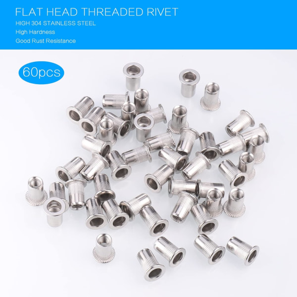 60pcs 304 Stainless Steel Rivet Nut M8 Flat Head Blind Nut Threaded Rivet Nut Rivet Nut for Threaded Insert Plys - Image 4