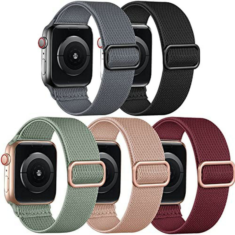 5-pack Nylon Stretch Band Compatible with Apple Watch 42mm 44mm 45mm Women Men, Fabric Elastic Bracelet Solo Loop Band for iWat—max - Image 1
