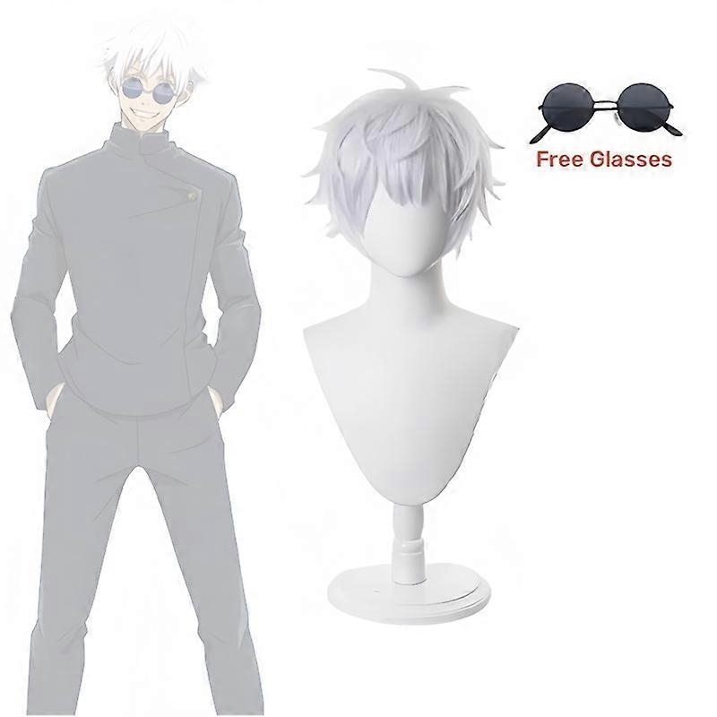 Anime Jujutsu Kaisen Gojo Satoru Cosplay Costume Eyepatch Wig Glasses Outfit Halloween Costumes for Men - Perfect Wig B Only S-max Wig B Only S - Image 1
