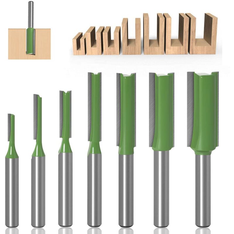 6mm Straight Router Bit Set, 7 Pieces Woodworking Carbide Straight Groove Router Bits for Wood, Compatible with Bosch, Makita - Image 1