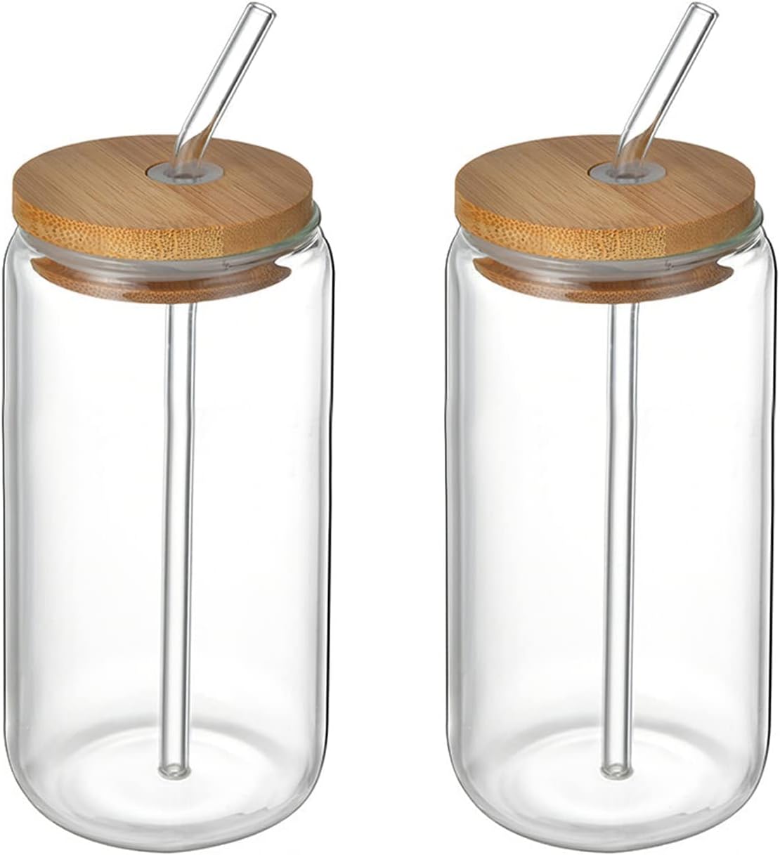 pcs Drinking Glasses with Bamboo Lid and Straw, Beer Can Shaped Iced Coffee Cup for Milk, Coffee, Ice Water, Cocktail (500ml) - Image 1